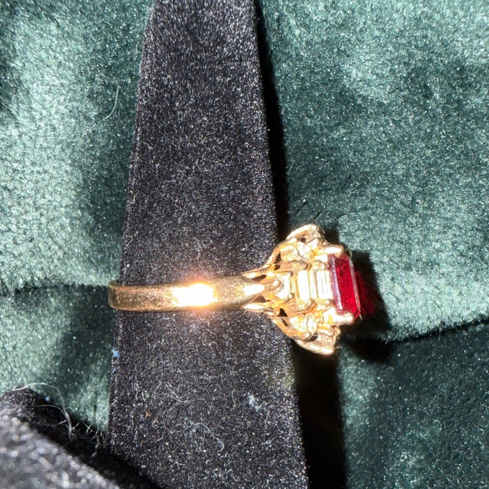 Gold Ring With Deep Red Lab Created Ruby And Cz S… - image 7